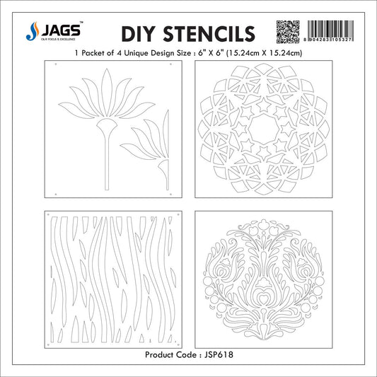 Gift To Love | Stencil Plastic | Size : 6 X 6 | Pcs : 4 Pcs Set | Code : JSP618