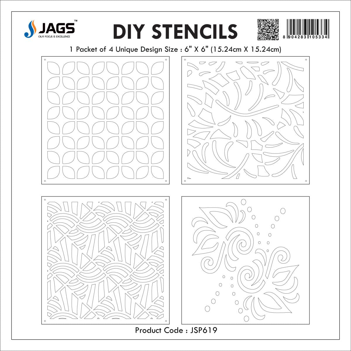 Gift To Love | Stencil Plastic | Size : 6 X 6 | Pcs : 4 Pcs Set | Code : JSP619