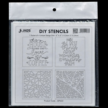 Gift To Love | Stencil Plastic | Size : 6 X 6 | Pcs : 4 Pcs Set | Code : JSP622