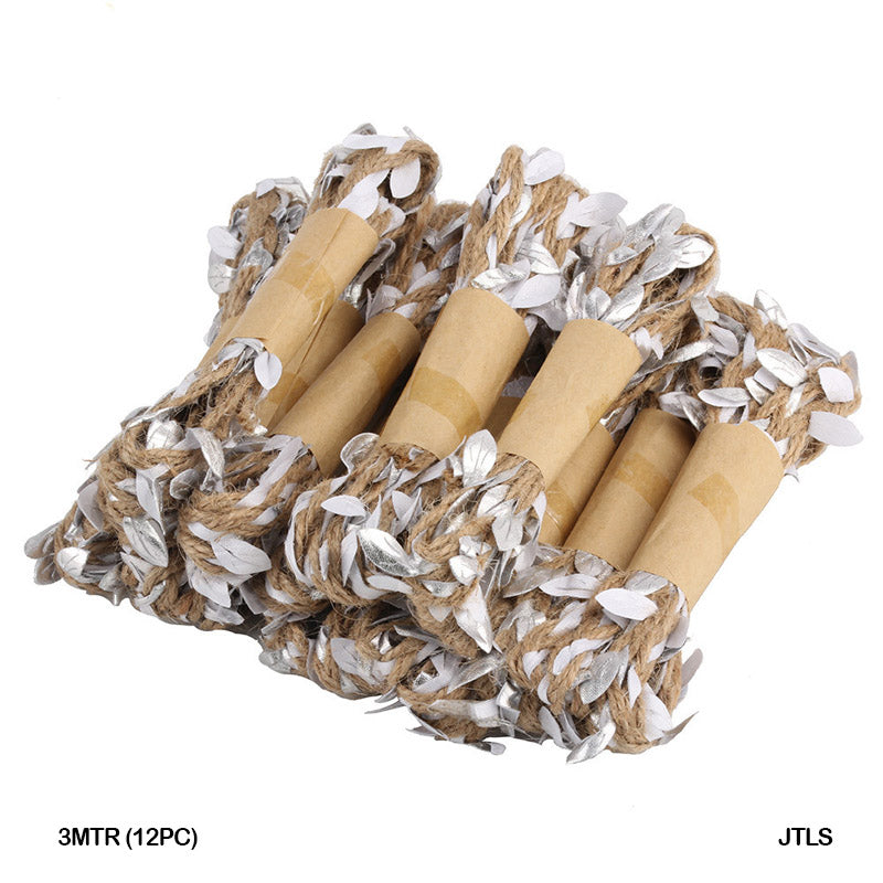Gift To Love | Jute Thread Leaf | Color : Silver | Size : 3 Mtr | Pcs : 12 Pc | Code : JTLS