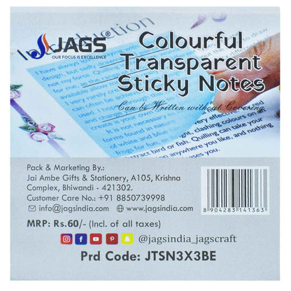 Gift To Love | Transparent Sticky Note | Color : Blue | Size : 3 X 3 | Pcs : 50 Sheets | Code : JTSN3X3BE