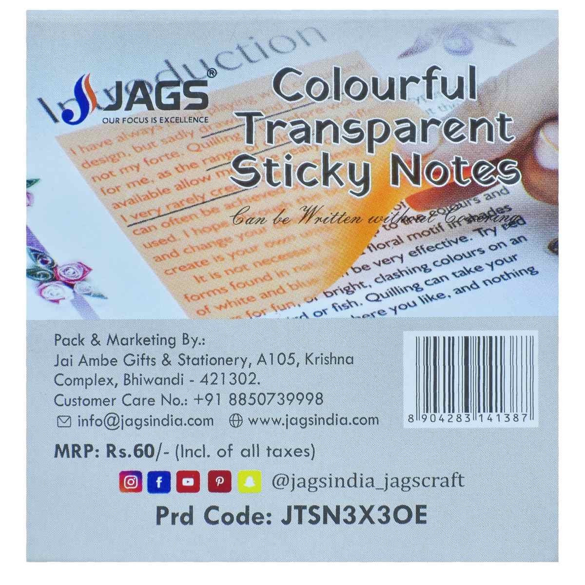 Gift To Love | Transparent Sticky Note | Color : Orange | Size : 3 X 3 | Pcs : 50 Sheets | Code : JTSN3X3OE