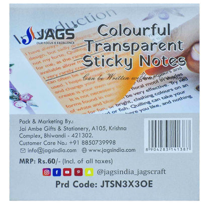 Gift To Love | Transparent Sticky Note | Color : Orange | Size : 3 X 3 | Pcs : 50 Sheets | Code : JTSN3X3OE