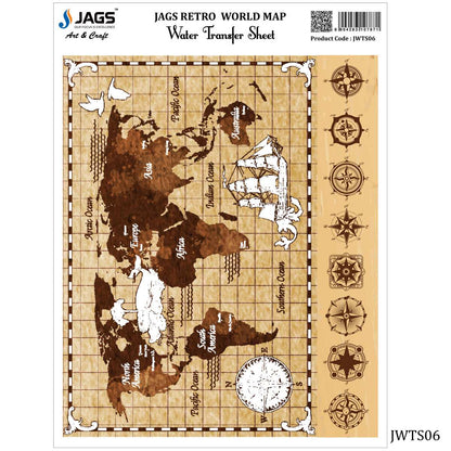 Gift To Love | Water Transfer Sheet Retro World Map | Code : JWTS06