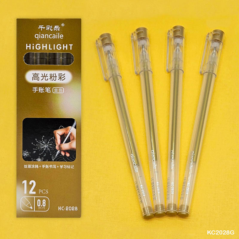 Kc2028G-12Pcs Highlight Pen Gold 0.8Mm-Gift To Love-Art & Craft