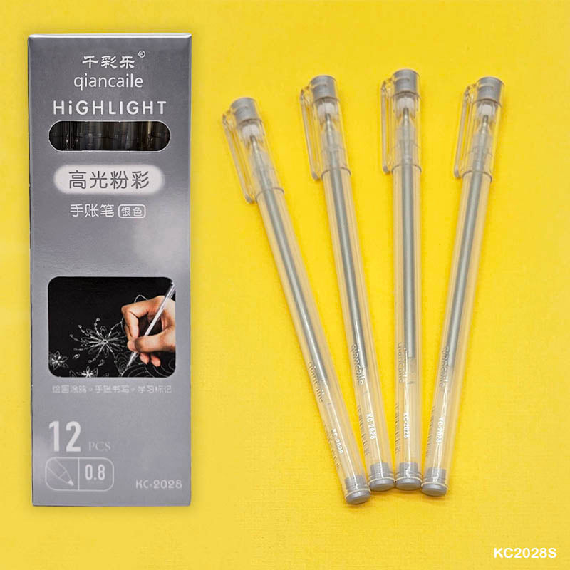 Kc2028S-12Pcs Highlight Pen Silver 0.8Mm-Gift To Love-Art & Craft
