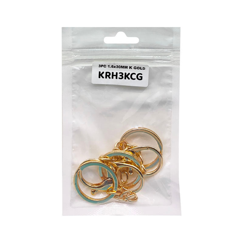 Gift To Love | Key Ring With Hook | Color : Gold | Size : 1.6 X 30 Mm | Pcs : 3 Pcs | Code : KRH3KCG