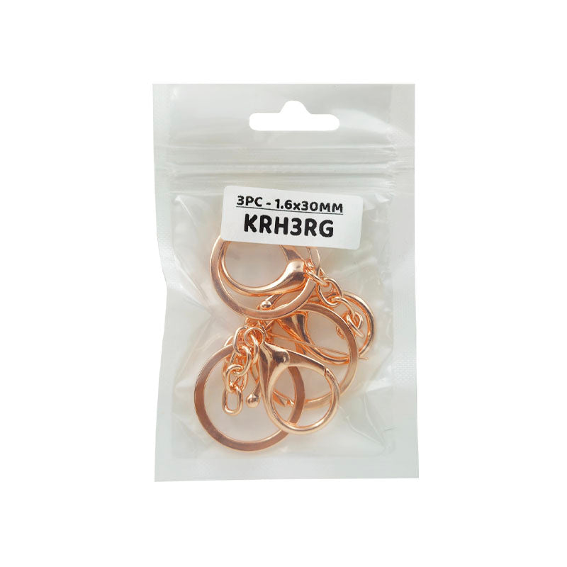 Krh3Rg Key Ring With Hook 3Pc Rose Gold 1.6X30Mm