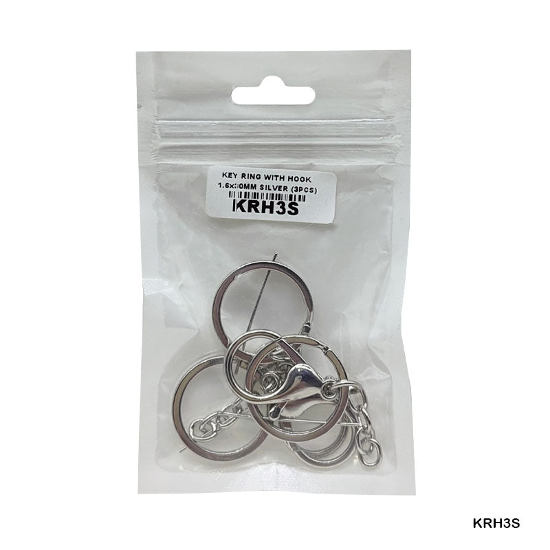 Gift To Love | Key Ring With Hook | Color : Silver | Size : 1.6 Mm X 30 Mm | Pcs : 3 Pcs | Code : KRH3S