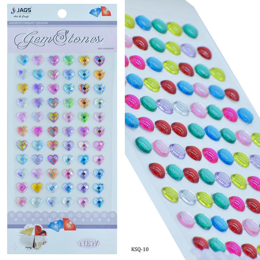 Gift To Love | Heart Gem Stones Sticker | Color : Multicolour | Code : KSQ-10
