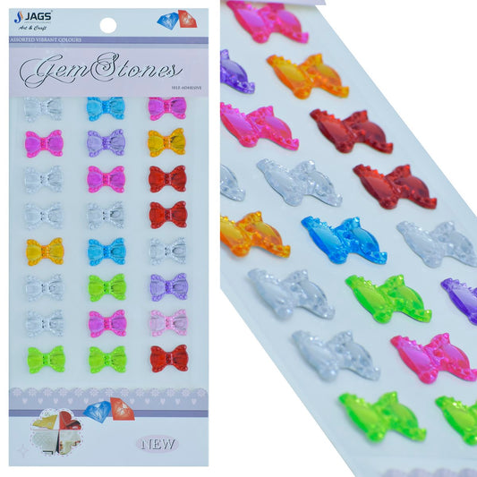 Gift To Love | Big Bow Gem Stones Sticker | Color : Multicolour | Code : KSQ-HDJ