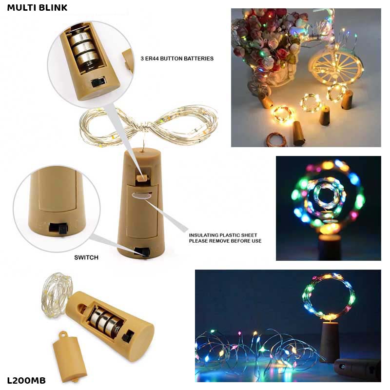 Gift To Love | Led Bottle Cork Light | Color : Multi Blink | Size : 200 Cm | Code : L200MB