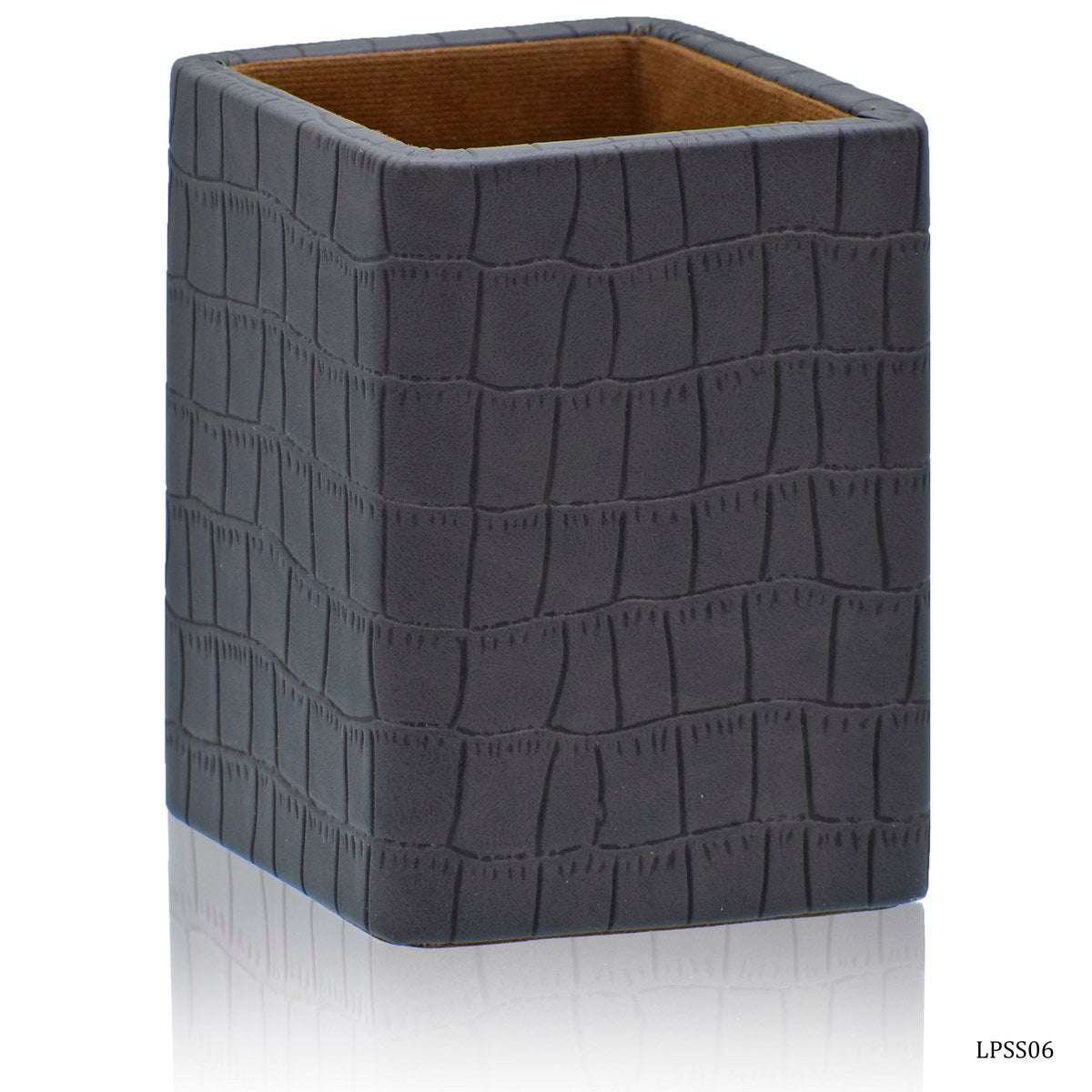 Gift To Love | Leather Pen Stand Square Crocodile | Color : Dark Brown | Code : LPSS06