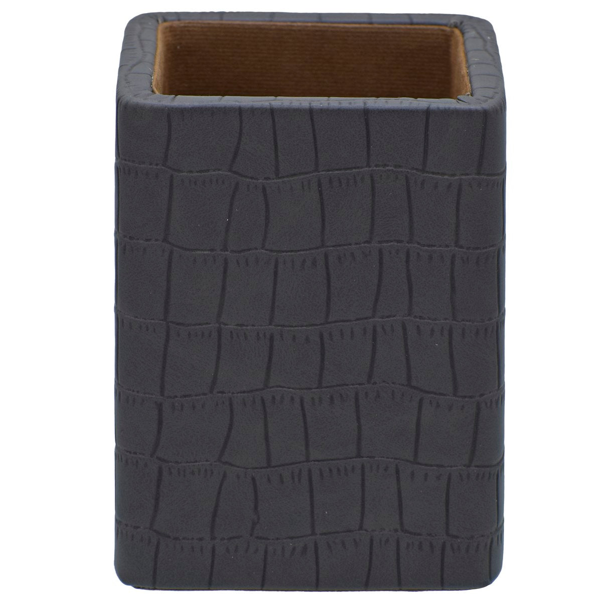 Gift To Love | Leather Pen Stand Square Crocodile | Color : Dark Brown | Code : LPSS06