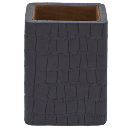 Gift To Love | Leather Pen Stand Square Crocodile | Color : Dark Brown | Code : LPSS06