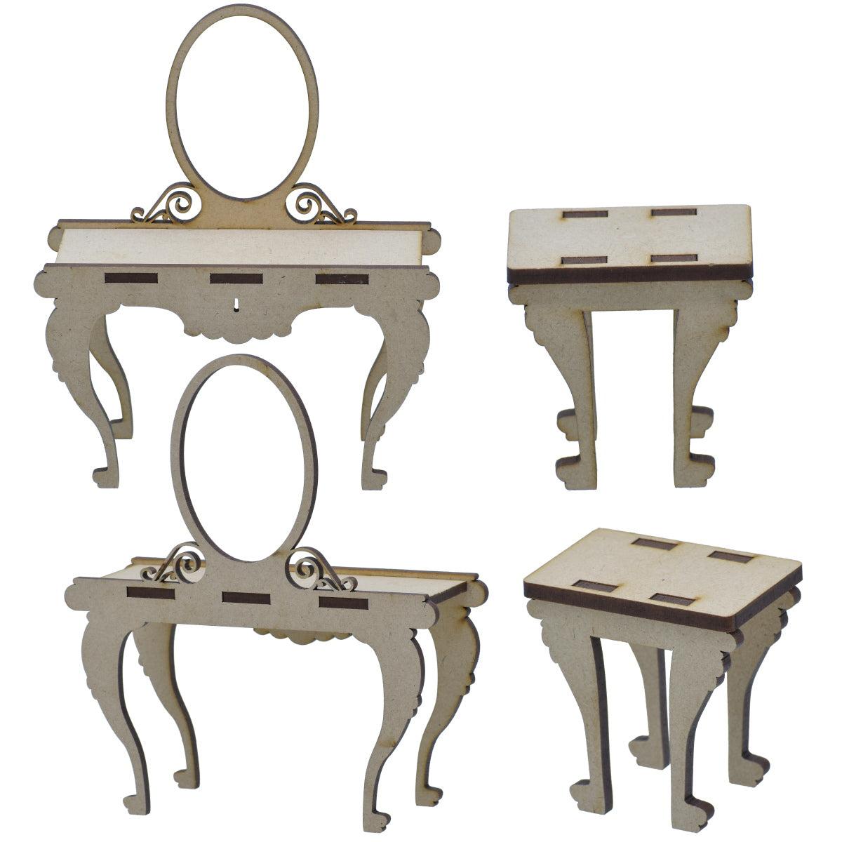 Gift To Love | Mdf 3D Miniature Cutout Dressing Mirror With Bench | Code : M3MC05