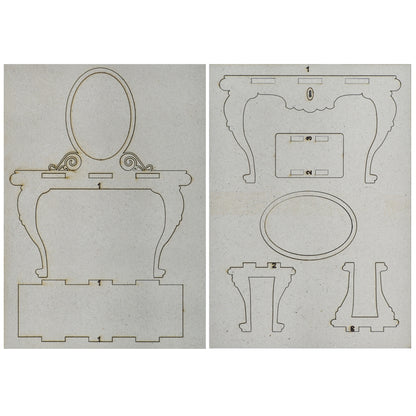 Gift To Love | Mdf 3D Miniature Cutout Dressing Mirror With Bench | Code : M3MC05