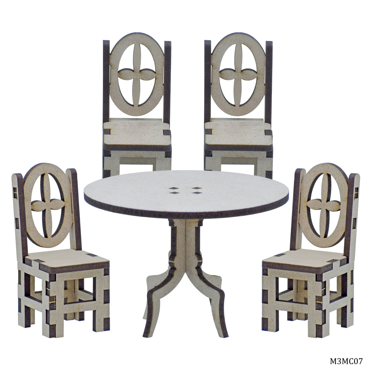 Gift To Love | Mdf 3D Miniature Cutout Chair With Table | Pcs : 4 Pcs | Code : M3MC07