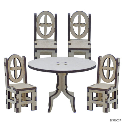 Gift To Love | Mdf 3D Miniature Cutout Chair With Table | Pcs : 4 Pcs | Code : M3MC07
