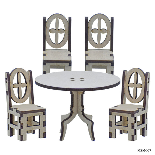Gift To Love | Mdf 3D Miniature Cutout Chair With Table | Pcs : 4 Pcs | Code : M3MC07