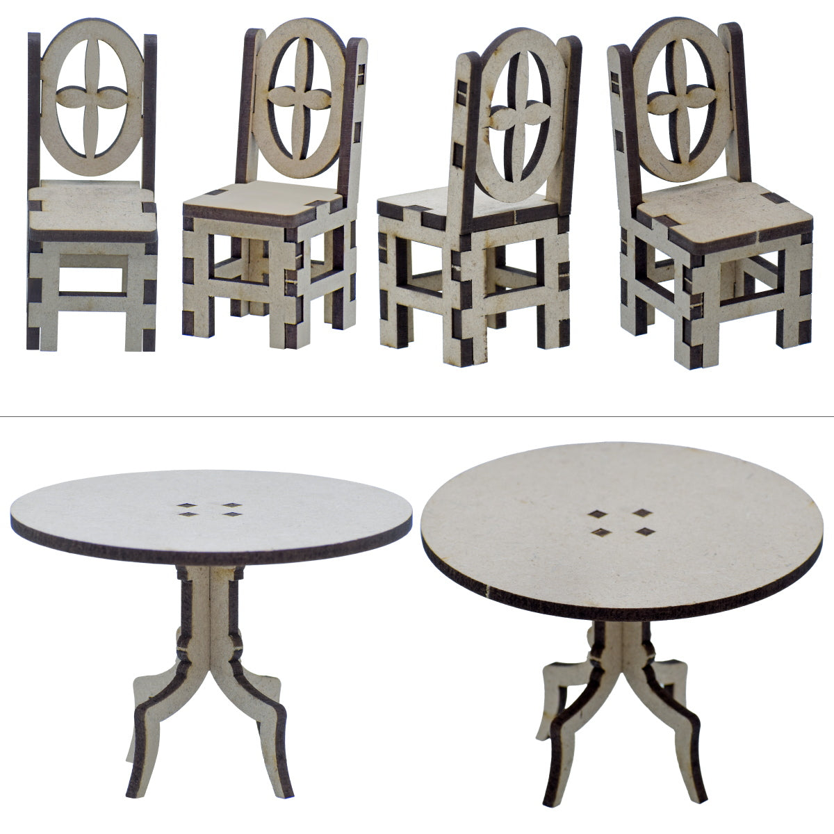 Gift To Love | Mdf 3D Miniature Cutout Chair With Table | Pcs : 4 Pcs | Code : M3MC07