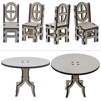 Gift To Love | Mdf 3D Miniature Cutout Chair With Table | Pcs : 4 Pcs | Code : M3MC07