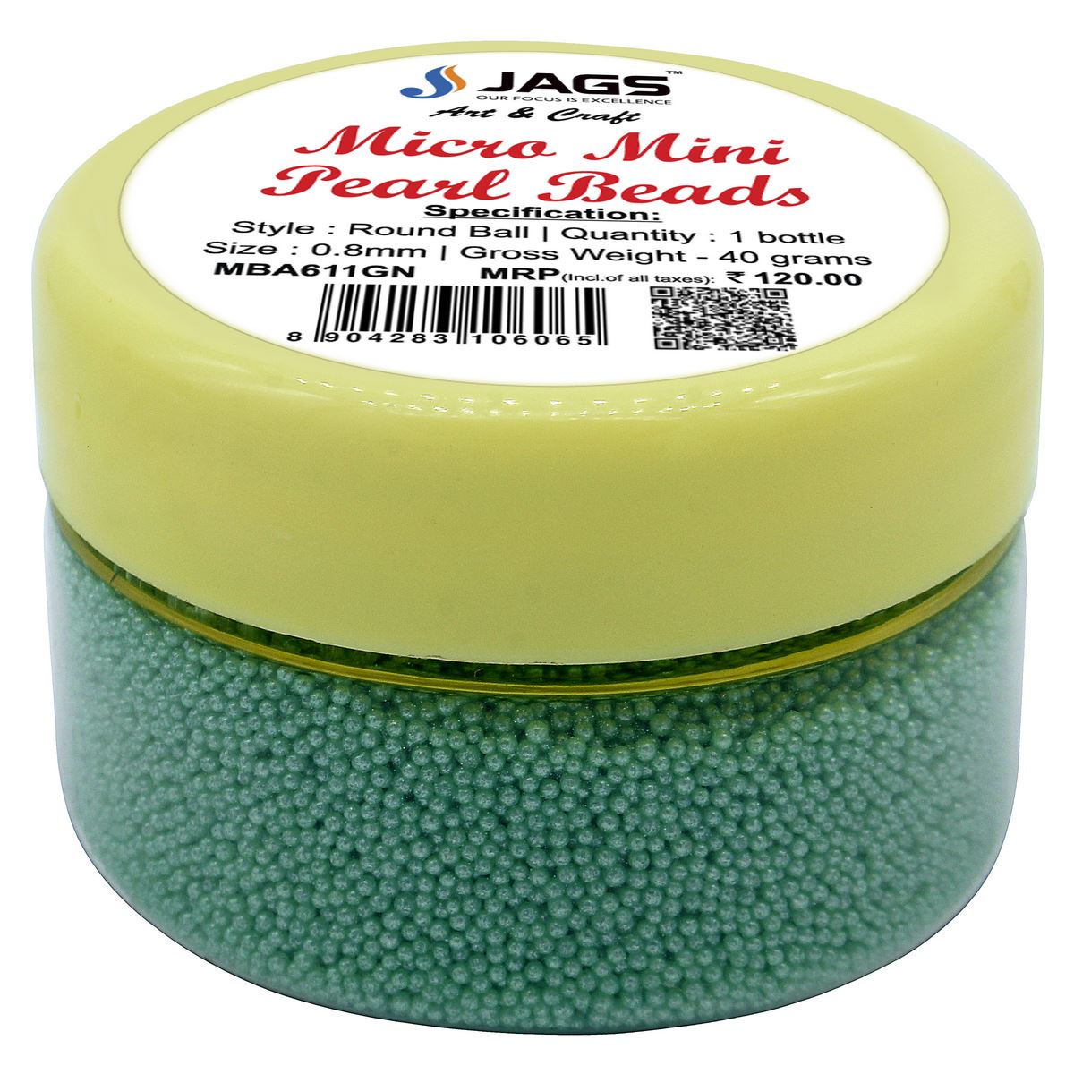 Gift To Love | Micro Mini Pearl Beads | Color : Green | Pcs : 45 Gm | Code : MBA611GN
