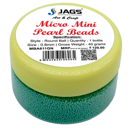 Gift To Love | Micro Mini Pearl Beads | Color : Green | Pcs : 45 Gm | Code : MBA611GN