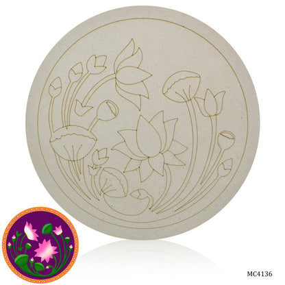 Gift To Love | Mdf Cutout Round Lotus Pari | Size : 4 Mm X 10 Inch | Code : MC4136