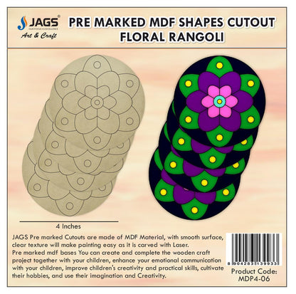 Gift To Love | Mdf Diy Painting Kit Round Rangoli | Size : 4 Inch | Pcs : 4 Pcs | Code : MDP4-06