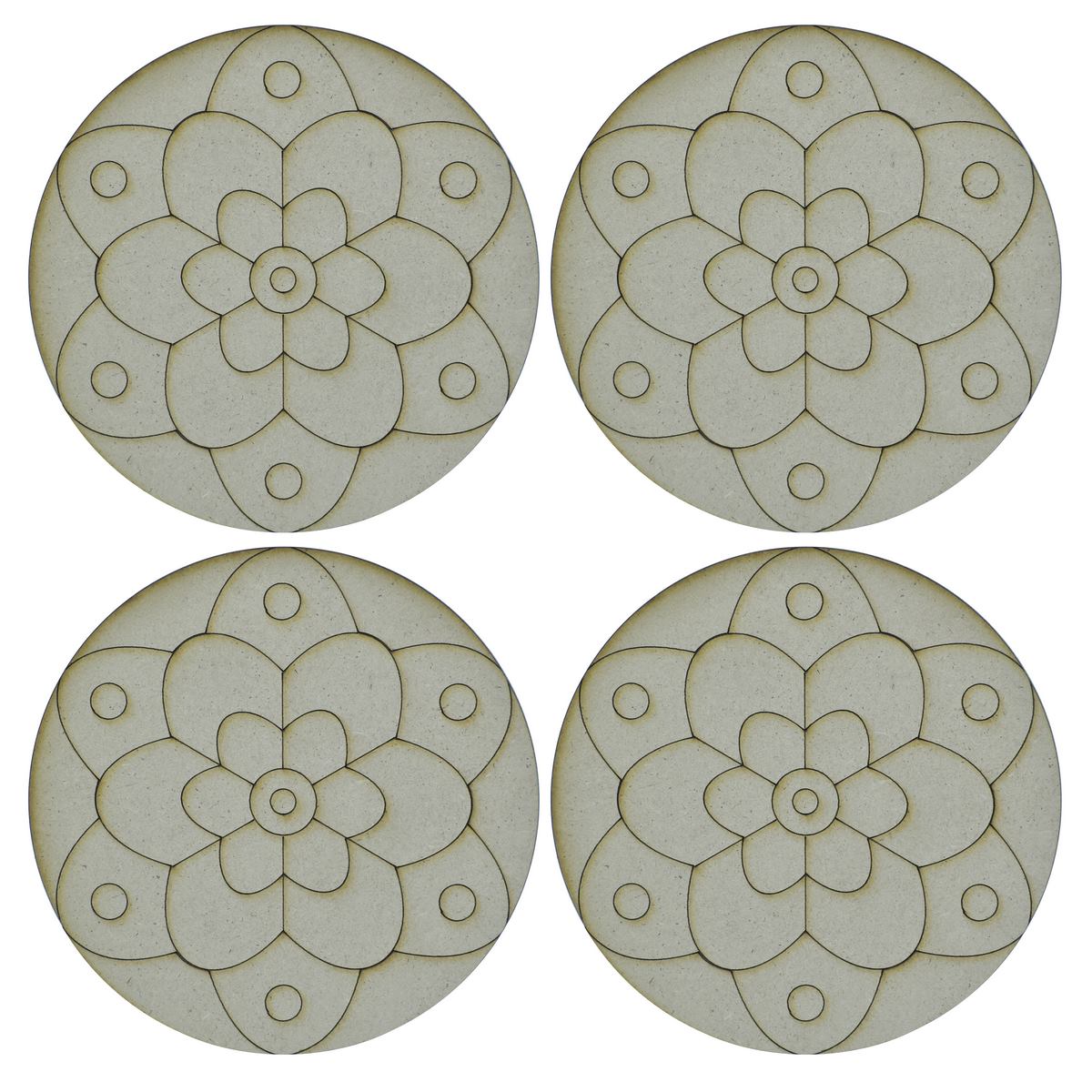 Gift To Love | Mdf Diy Painting Kit Round Rangoli | Size : 4 Inch | Pcs : 4 Pcs | Code : MDP4-06