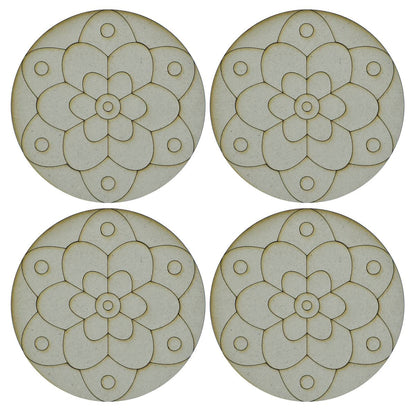 Gift To Love | Mdf Diy Painting Kit Round Rangoli | Size : 4 Inch | Pcs : 4 Pcs | Code : MDP4-06