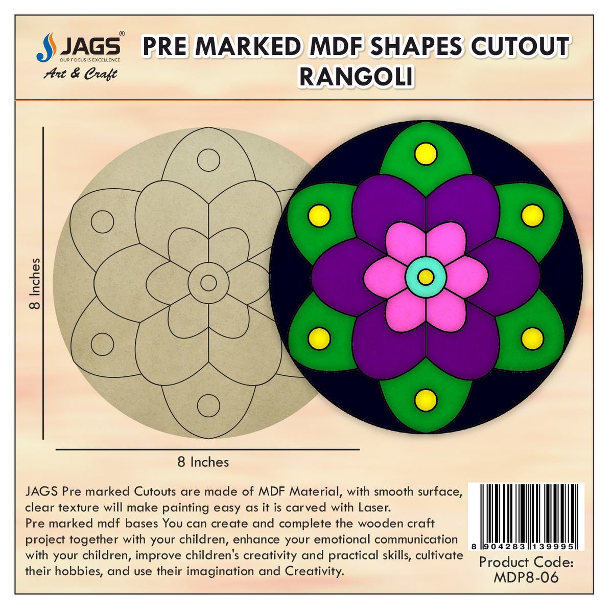Gift To Love | Mdf Diy Painting Plate Kit Round Rangoli | Size : 8 Inch | Code : MDP8-06