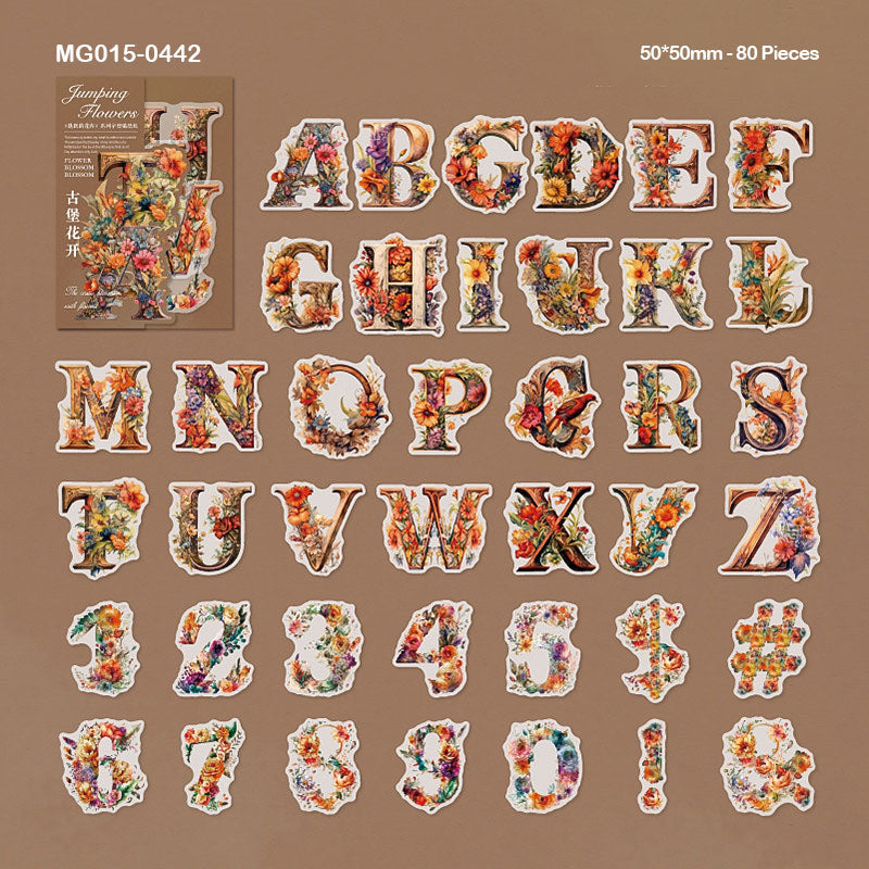 Mg015-0442 Floral Leeter Paper Sticker 80Pc-Gift To Love-Art & Craft