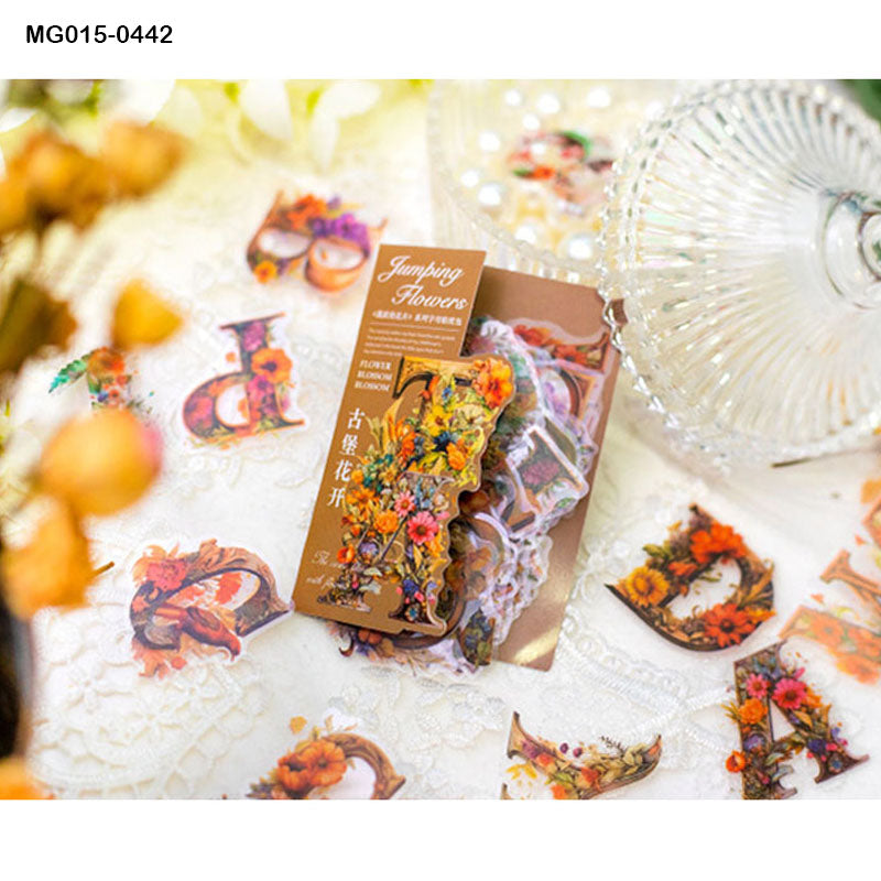 Mg015-0442 Floral Leeter Paper Sticker 80Pc
