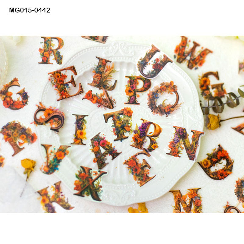 Mg015-0442 Floral Leeter Paper Sticker 80Pc