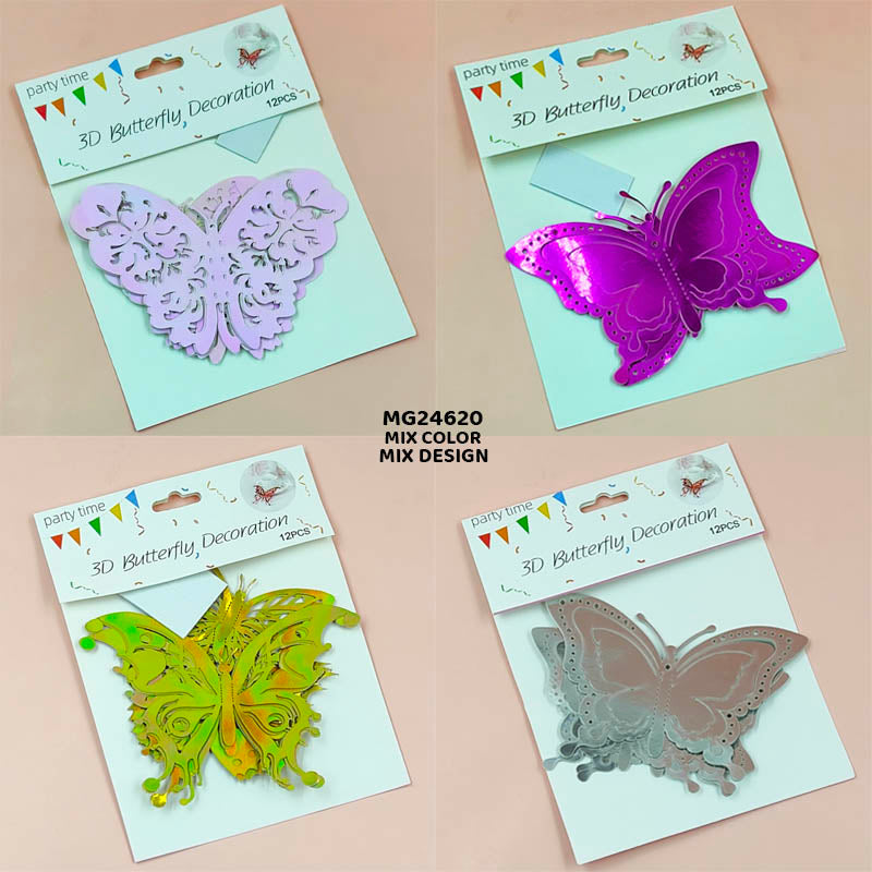Gift To Love | 3D Butterfly Metallic Glitter Sticker | Pcs : 12 Pcs | Code : MG24620