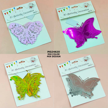 Gift To Love | 3D Butterfly Metallic Glitter Sticker | Pcs : 12 Pcs | Code : MG24620