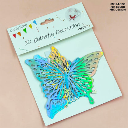 Gift To Love | 3D Butterfly Metallic Glitter Sticker | Pcs : 12 Pcs | Code : MG24620