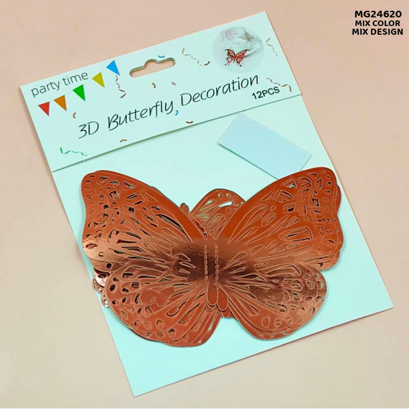 Gift To Love | 3D Butterfly Metallic Glitter Sticker | Pcs : 12 Pcs | Code : MG24620