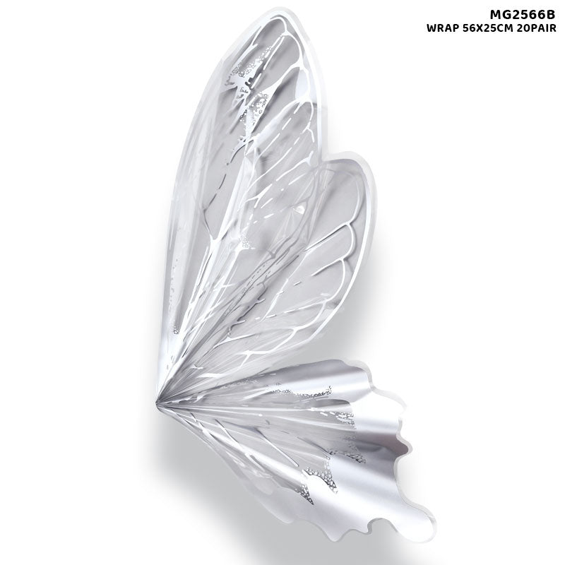 Gift To Love | Butterfly Wing Flower Wrap | Color : Silver | Size : 56 Cm X 25 Cm | Pcs : 20 Pair | Code : MG2566B