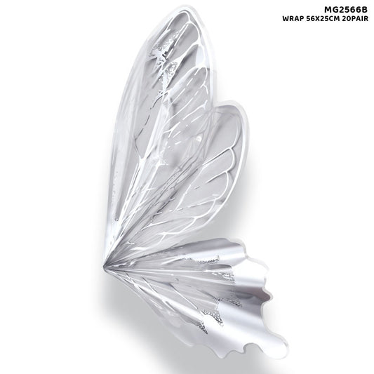 Gift To Love | Butterfly Wing Flower Wrap | Color : Silver | Size : 56 Cm X 25 Cm | Pcs : 20 Pair | Code : MG2566B