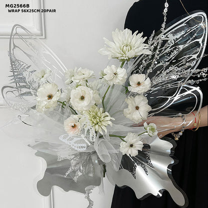 Gift To Love | Butterfly Wing Flower Wrap | Color : Silver | Size : 56 Cm X 25 Cm | Pcs : 20 Pair | Code : MG2566B