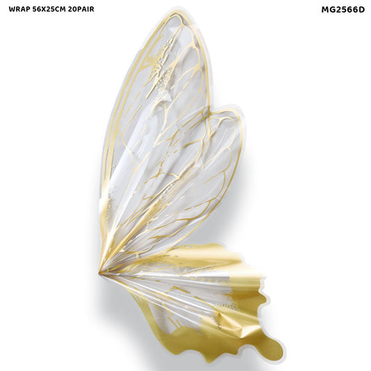 Gift To Love | Butterfly Wing Flower Wrap | Color : Gold | Size : 56 Cm X 25 Cm | Pcs : 20 Pair | Code : MG2566D