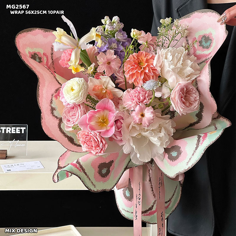 Gift To Love | Colored Butterfly Wing Flower Wrap | Size : 56 X 25 Cm | Pcs : 10 Pair | Code : MG2567