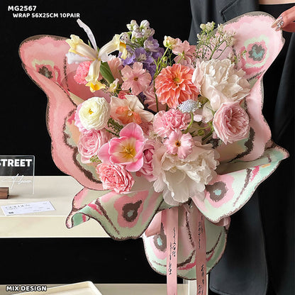 Gift To Love | Colored Butterfly Wing Flower Wrap | Size : 56 X 25 Cm | Pcs : 10 Pair | Code : MG2567