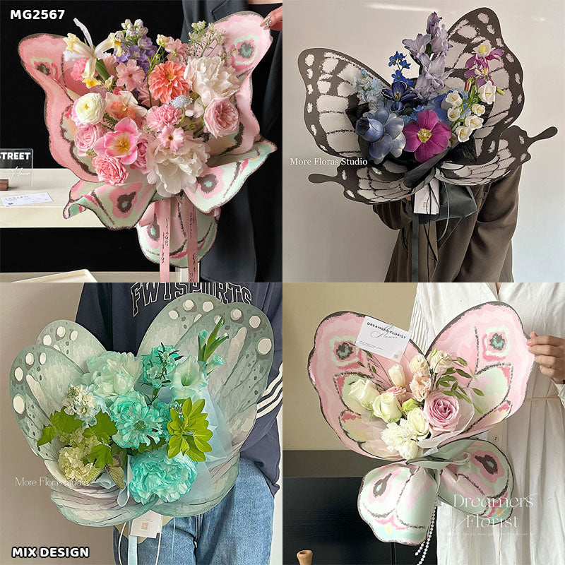 Gift To Love | Colored Butterfly Wing Flower Wrap | Size : 56 X 25 Cm | Pcs : 10 Pair | Code : MG2567