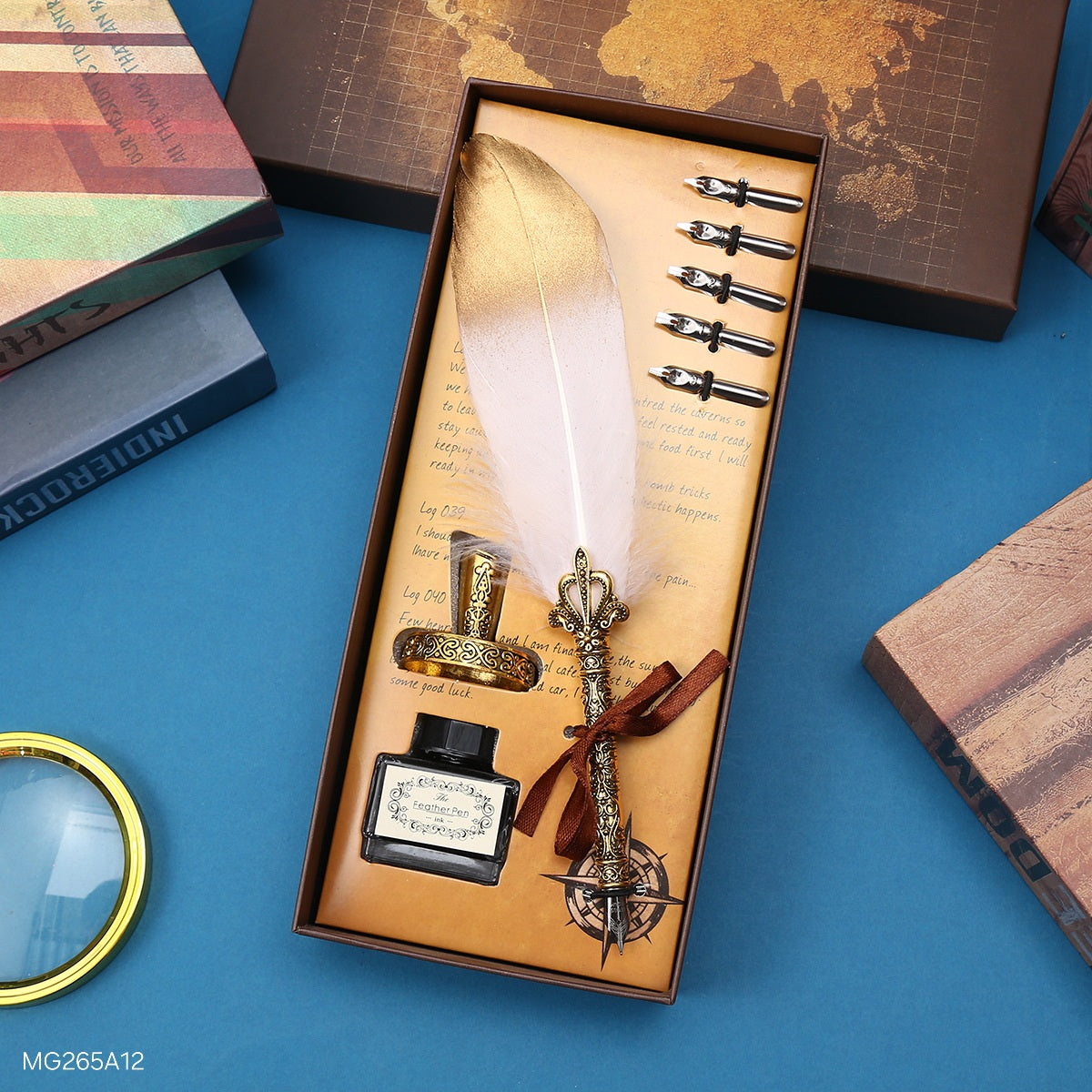 Gift To Love | Feather Ink Pen Box Set | Color : Gold | Code : MG265A12