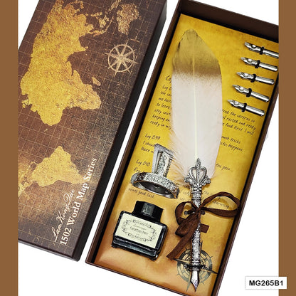 Gift To Love | Feather Ink Pen Box Set | Color : Silver | Code : MG265B1