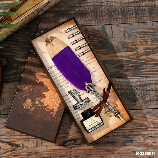 Gift To Love | Feather Ink Pen Box Set | Color : Silver | Code : MG265B11